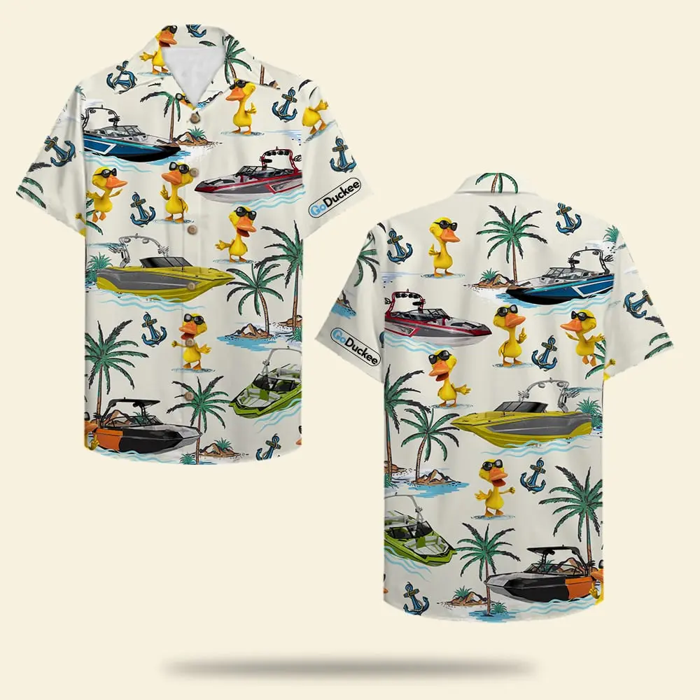 Wakeboarding Duck Unisex Hawaiian Shirt Aloha Shirt Summer Vibe Wakeboard Boat & Duck Pattern BGR2765609 - Boogor