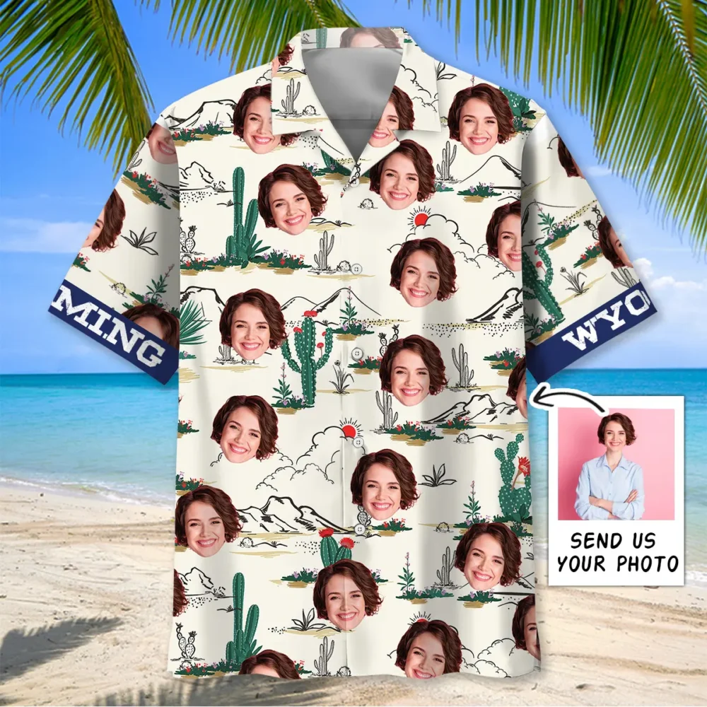 Wyoming State Hawaiian Shirt Custom Photo Girl Friend Wife BGR2764860 - Boogor