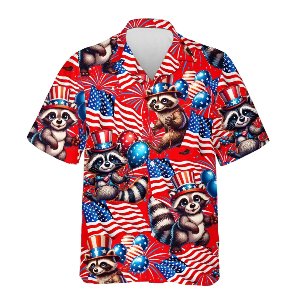 Raccoon 4th of July American Flag Unisex Hawaiian Shirt Aloha Shirt BGR2765692 - Boogor